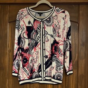 Talbots Nautical Print Cardigan